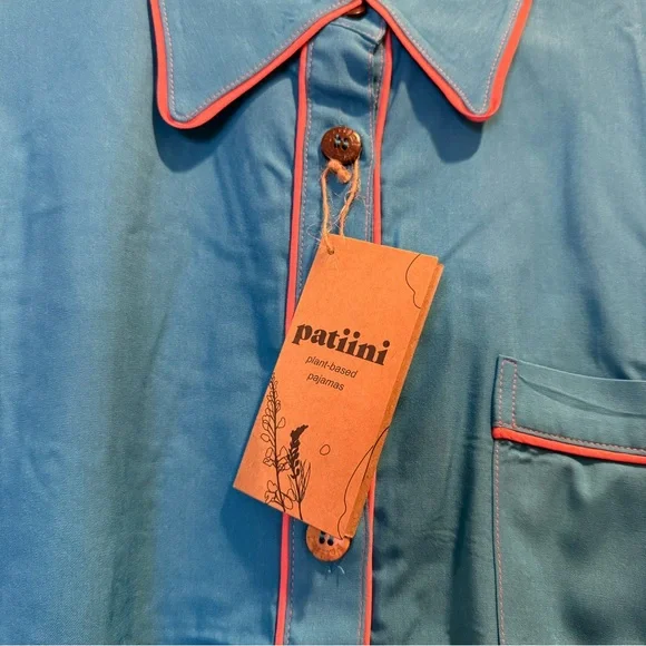 NWT Patiini Blue/Pink Pajama Set Shirt/Shorts with Matching Eye Mask Women’s M - Picture 3 of 7